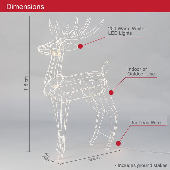 Samland Led Warm White Copper Wired 3d Standing Reindeer For Christmas Decoration