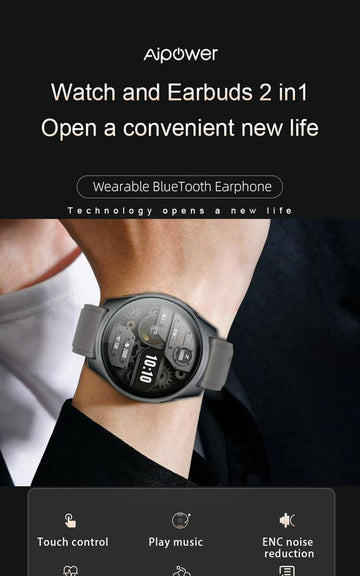 2-in-1 Smartwatch /Earphones & Charging Dock | 4GB MP3, Health Tracker | Titanium Grey | World’s First Patented - 0