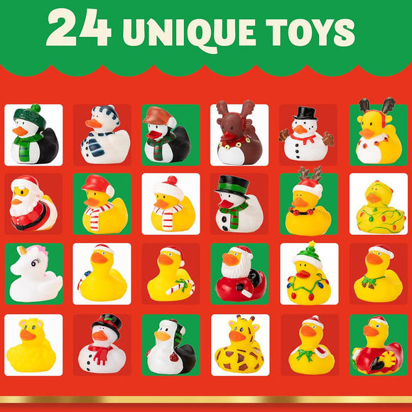 2025 Advent Calendar Christmas Ducks - 24pcs Rubber Duck Advent Calendar 24 Days of Christmas Countdown Toys for Christmas Gifts Party Favors Kids Toddlers Random Duck Gift Box