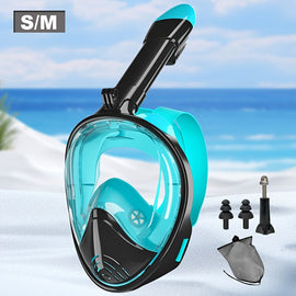 L/XL full-face silicone snorkeling mask, full-dry panoramic snorkeling mirror, camera bracket, large frame anti-leakage and anti-fog swimming mirror set, suitable for adults. - 0