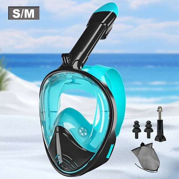 L/XL full-face silicone snorkeling mask, full-dry panoramic snorkeling mirror, camera bracket, large frame anti-leakage and anti-fog swimming mirror set, suitable for adults.
