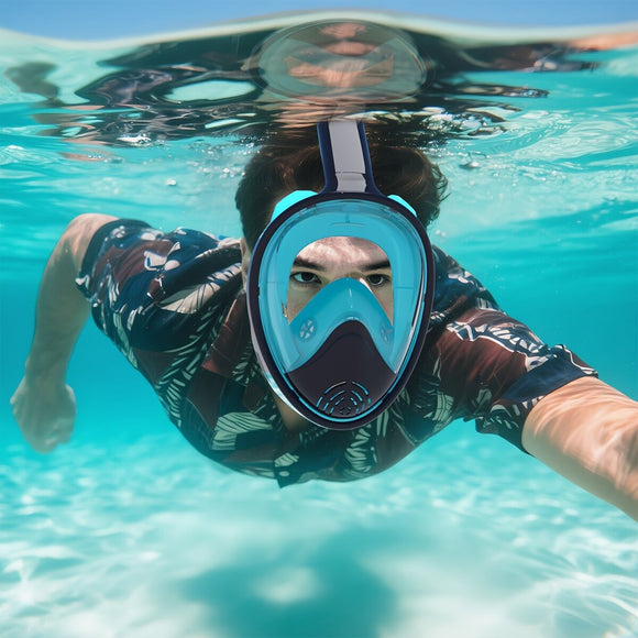 L/XL full-face silicone snorkeling mask, full-dry panoramic snorkeling mirror, camera bracket, large frame anti-leakage and anti-fog swimming mirror set, suitable for adults.