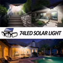 (2-piece set)74 LED solar sensor lights with motion sensors, 3-level brightness mode outdoor wall lights, suitable for front doors, courtyards, garages, and terraces-2