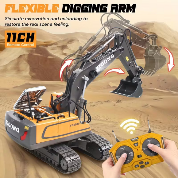 Mini Excavator Toy with Remote & App Control, High-Tech 11-Channel Alloy & Plastic Engineering Vehicle, Fun Toy for Men, Perfect Gift for Kids.