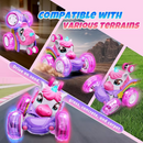 Unicorn remote control car for girls, 360° rotating four-wheel drive stunt remote control car with cute lights, rechargeable toy - children's birthday gift-1