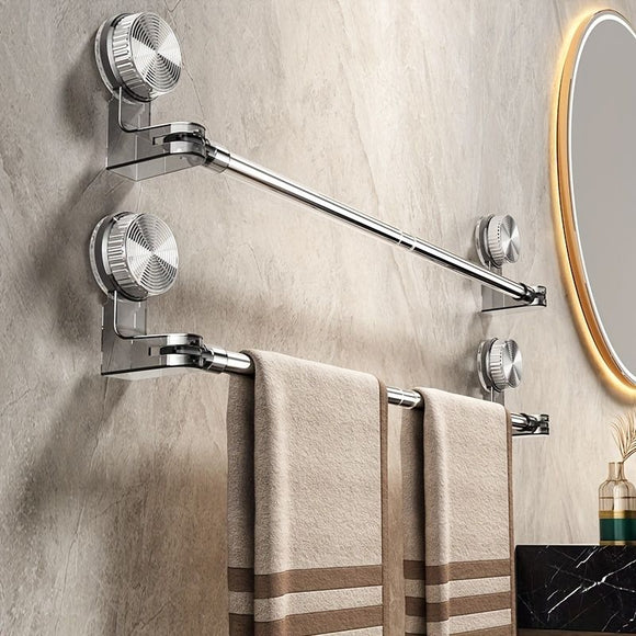 Stainless steel non-drilling towel rack, retractable bathroom suction cup storage rack, strong adhesive strong load-bearing, multi-function shower rack suitable for shower room, balcony storage, home storage god