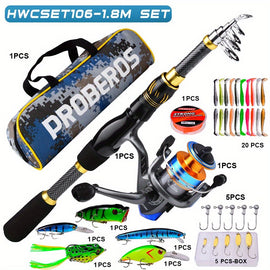 Proberus fishing rod reel set, including spinning reel, 1.8-meter fishing rod, fishing line, artificial bait, lead weight hook, complete set with storage bag
