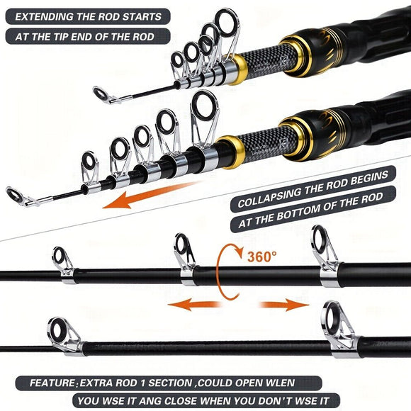 Proberus fishing rod reel set, including spinning reel, 1.8-meter fishing rod, fishing line, artificial bait, lead weight hook, complete set with storage bag