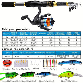 Proberus fishing rod reel set, including spinning reel, 2.4-meter fishing rod, fishing line, artificial bait, lead weight hook, complete set with storage bag - 0