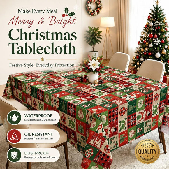 Christmas Patchwork Snowman Rectangle Table Cloth Polyester holiday Xmas Winter tablecloth Machine Washable Table Cover Stain Wrinkle Resistant Dining Party Kitchen Decor - D - Size 90x140cm