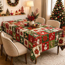 Christmas Patchwork Snowman Rectangle Table Cloth Polyester holiday Xmas Winter tablecloth Machine Washable Table Cover Stain Wrinkle Resistant Dining Party Kitchen Decor - E - Size 90x140cm-4