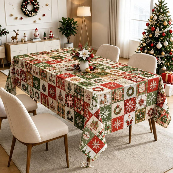 Christmas Patchwork Snowman Rectangle Table Cloth Polyester holiday Xmas Winter tablecloth Machine Washable Table Cover Stain Wrinkle Resistant Dining Party Kitchen Decor - I - Size 90x140cm
