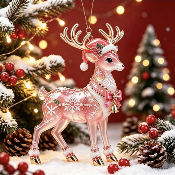 Elf Deer Party Festival 2D Acrylic Keychain Pendant – Christmas Hanging Ornament for Christmas Tree & Holiday Decor, 8cm Tall - Multi - Size A