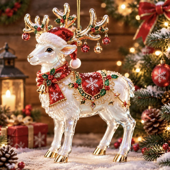 Elf Deer Party Festival 2D Acrylic Keychain Pendant – Christmas Hanging Ornament for Christmas Tree & Holiday Decor, 8cm Tall - Multi - Size E