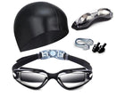 Black Swim Goggles Set with Cap, Nose Clip, Earplugs & Case: Anti-Fog UV Protection for Men & Women-1