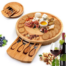 Bamboo Cheese Board Set with Knives & Slate, 10-Inch Round Charcuterie Platter & Tray, Wooden Cheese Board, Gift Idea(Wood)-1