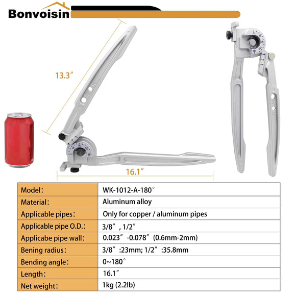 3/8" 1/2" OD Tubing Bender 2 in 1 Manual Bender 180° HVAC Soft Copper Aluminum Tubes Bending Tool for Air Conditioning Refrigeration Repair(silver)