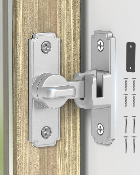 90/180 Degree Barn Door Lock, Safety Flip Lock, Adjustable Sliding Door Latch for Bathroom, Wardrobe, Bedroom & Garden Door, Spacers Included, 1Pack (black)
