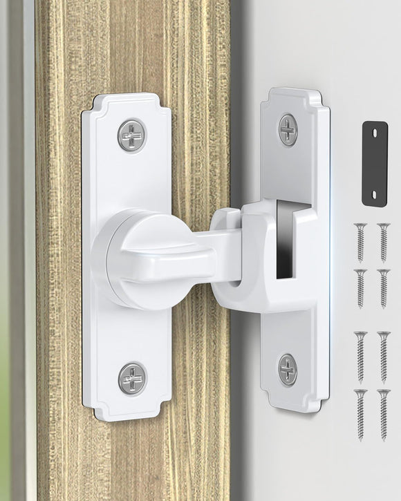 90/180 Degree Barn Door Lock, Safety Flip Lock, Adjustable Sliding Door Latch for Bathroom, Wardrobe, Bedroom & Garden Door, Spacers Included, 1Pack (White)