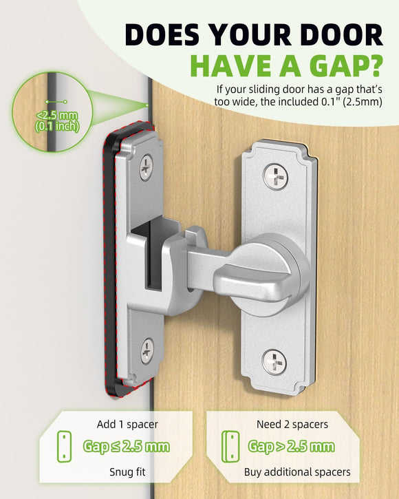 90/180 Degree Barn Door Lock, Safety Flip Lock, Adjustable Sliding Door Latch for Bathroom, Wardrobe, Bedroom & Garden Door, Spacers Included, 1Pack (White)