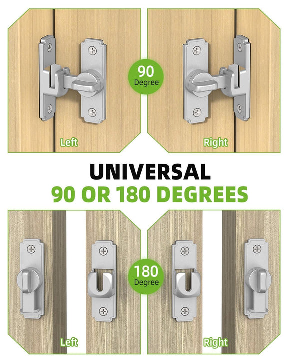 90/180 Degree Barn Door Lock, Safety Flip Lock, Adjustable Sliding Door Latch for Bathroom, Wardrobe, Bedroom & Garden Door, Spacers Included, 1Pack (White)