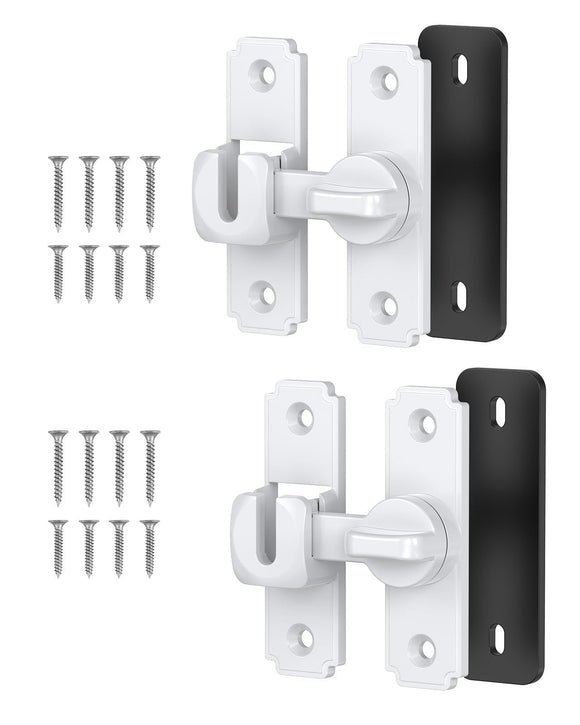 90/180 Degree Barn Door Lock, Safety Flip Lock, Adjustable Sliding Door Latch for Bathroom, Wardrobe, Bedroom & Garden Door, Spacers Included, 1Pack (White)