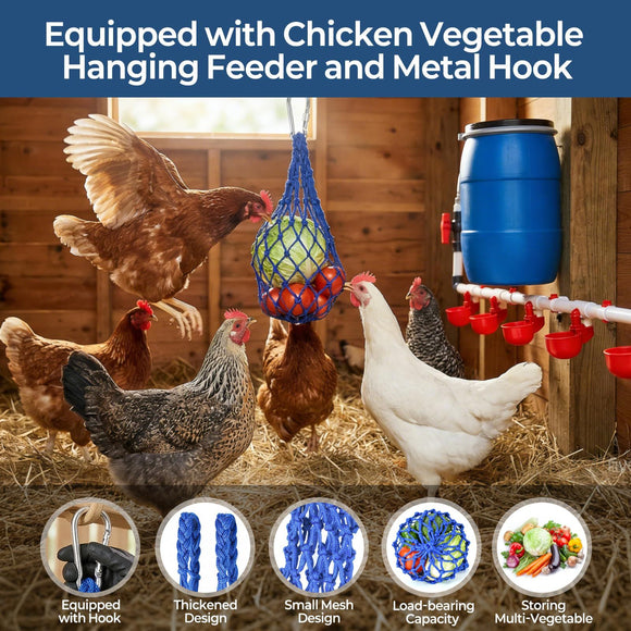 57 Pcs Automatic Chicken Waterer System Set, Chicken Watering Kit with 8 Water Cups & Float Valve, Poultry Water System for Chickens, Ducks & Quail – Bucket Not Included(red)