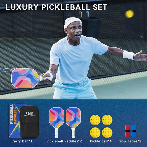 Pickleball Paddle Set with 4 Balls – Fiberglass Surface, Lightweight Grip | Indoor & Outdoor Play