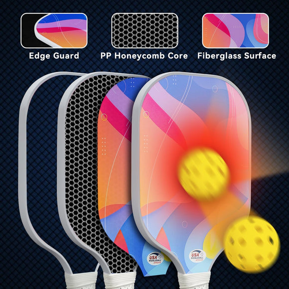 Pickleball Paddle Set with 4 Balls – Fiberglass Surface, Lightweight Grip | Indoor & Outdoor Play