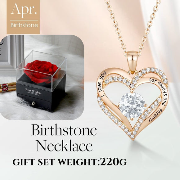 Forever Love Heart Birthstone Necklace: 925 Sterling Silver Jewelry for Mom, Wife, Friend – Ideal for Mother’s Day, Anniversaries & Birthday（white diamond,April）
