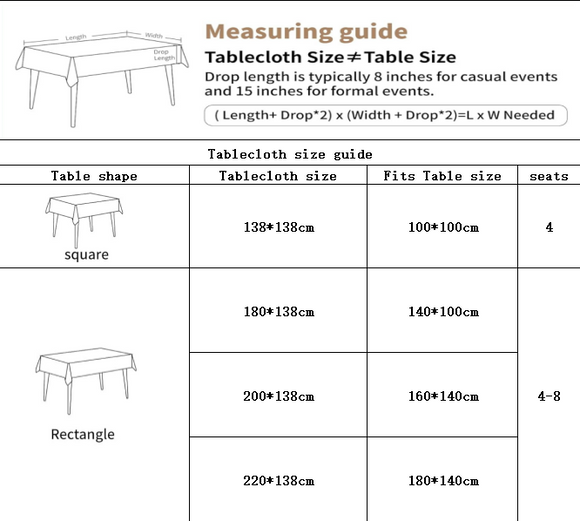 Waterproof Oilproof Washable Heat-Resistant PVC Tablecloth - 5 Patterns & Sizes for Home, Restaurant & Picnic Dining（C,180*138）