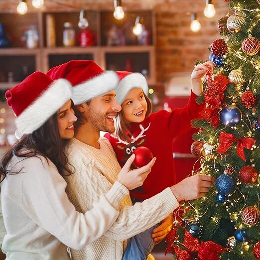 3Pack Christmas Santa Hats for Adults - Extra Thicken Velvet Santa Claus Hats for Women Men Fluffy Plush Xmas Hats Christmas Party Supplies New Year's Eve Party Hats for Adults Teenagers