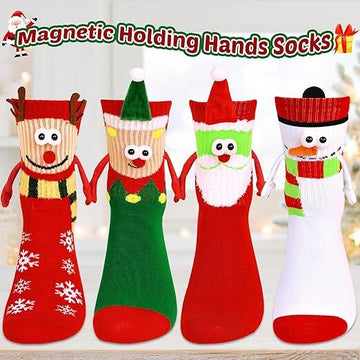 4 Pairs Christmas Socks, Crazy Holiday Hand Holding Socks Funny Christmas Stocking Stuffers - 0