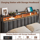 Double Bed Frame with 2 Storage Drawers and LED Lights Headboard, Upholstered Bed Frame with Charging Station, No Box Spring Needed, Easy Assembly - Grey-4