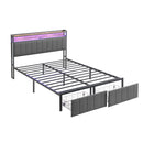 Double Bed Frame with 2 Storage Drawers and LED Lights Headboard, Upholstered Bed Frame with Charging Station, No Box Spring Needed, Easy Assembly - Grey-5