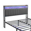 Double Bed Frame with 2 Storage Drawers and LED Lights Headboard, Upholstered Bed Frame with Charging Station, No Box Spring Needed, Easy Assembly - Grey-6