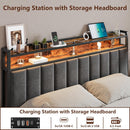 Queen Bed Frame with 2 Storage Drawers and LED Lights Headboard, Upholstered Bed Frame with Charging Station, No Box Spring Needed, Easy Assembly - Grey-4