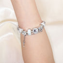 Rhinestone Cat's Eye Glass Bead Charm Bracelet - Heart Lock Pendant(18cm)-2