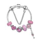 Rhinestone Heart & Bead Alloy Plated Bracelet with Happy Lock Pendant(17cm)-1