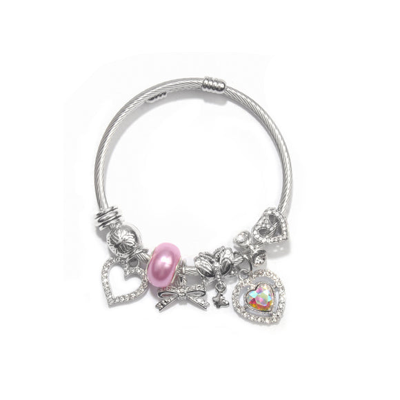 Cute Heart-shaped Beaded Bracelet with Rhinestones(17cm)