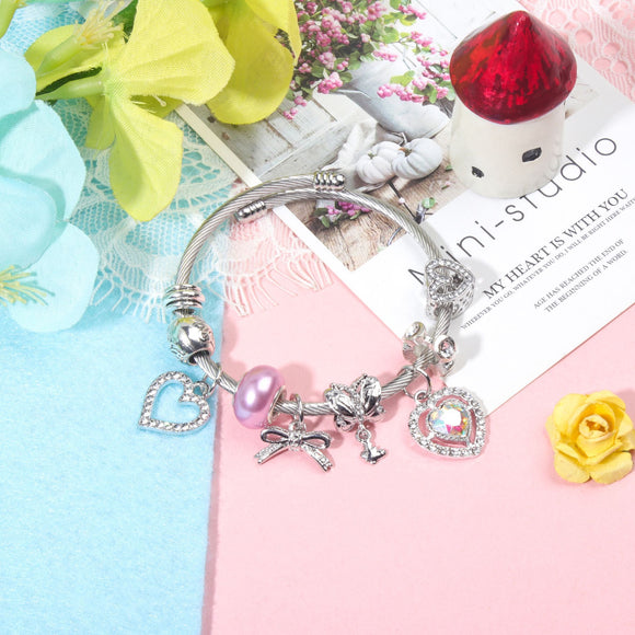 Cute Heart-shaped Beaded Bracelet with Rhinestones(18cm)