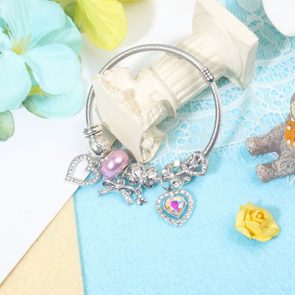 Cute Heart-shaped Beaded Bracelet with Rhinestones(18cm)