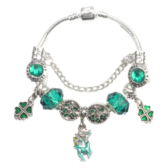 Colorful Cat Eye Glass Bead Clover Pendant Bracelet(19cm)