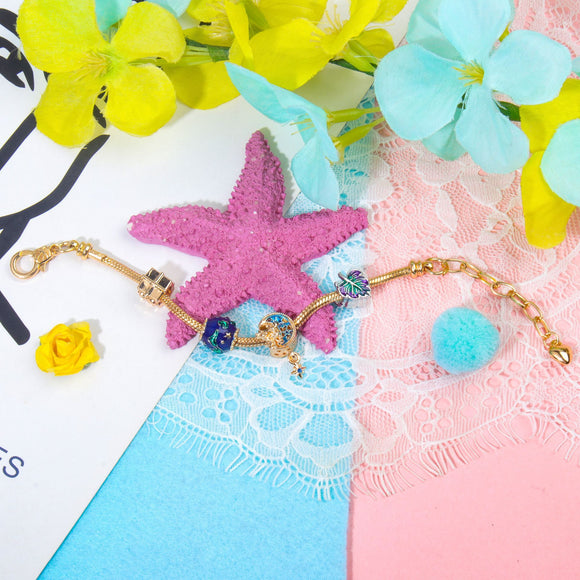 Colorful Leaf Moon Star Pendant Versatile Gold Bracelet(21cm)