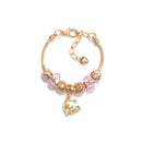 Sweet Style Crystal Rhinestone Gold Star Moon Pendant Cute Pink Bead Bracelet(19cm)-1