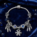 Pandora-Style Rhinestone Blue Cat’s Eye Heart Bracelet: Glass Beads, Dreamcatcher Feather Snowflake(20cm)-3
