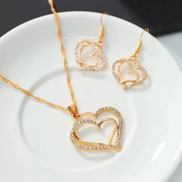 Heart Shaped Rhinestone Jewelry Set for Women