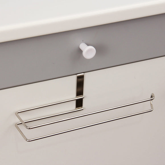 Stainless Steel No-punch Roll Paper Rack for Kitchen Cabinet Cling Film Storage Rack-Silver