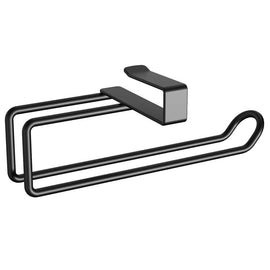 Metal No-punch Roll Paper Rack for Kitchen Cabinet Cling Film Storage Rack-Black