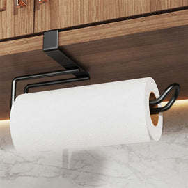 Metal No-punch Roll Paper Rack for Kitchen Cabinet Cling Film Storage Rack-Black - 0